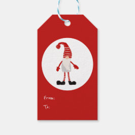Etiqueta Para Presente Gnome Desenhado à Mão de Natal Padrão Nórdico Verm