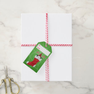 Etiqueta Para Presente Gnomo Bonito no Natal Vermelho dando cabo de roche