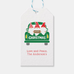 Etiqueta Para Presente Gnomos de Natal Personalizados em Caminhão Feriado