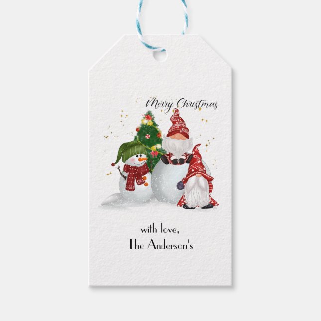 Etiqueta Para Presente Gnomos de Natal Personalizados Snowmen (Frente)