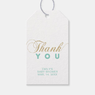Etiqueta Para Presente Gold & Hortelã   Tags de Agradecimento para Festa 