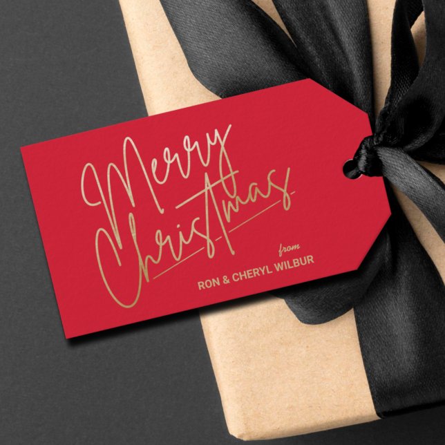 Etiqueta Para Presente Gold Merry Christmas Luxe Red (Criador carregado)