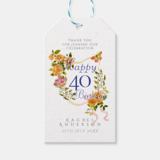 Etiqueta Para Presente Gold Rose Ribbon 40th Birthday