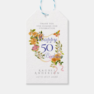 Etiqueta Para Presente Gold Rose Ribbon 50th Birthday