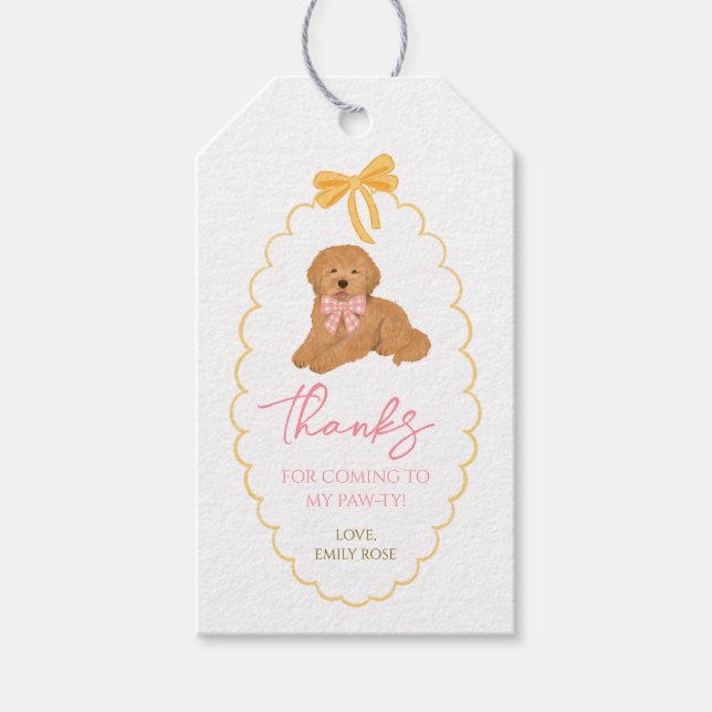 Etiqueta Para Presente Golden Doodle Dog Birthday Pawty Pink Yellow (Frente)