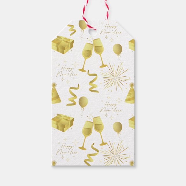Etiqueta Para Presente Golden Happy New Year Pattern (Frente)