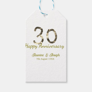 Etiqueta Para Presente Golden Metallic 30th Happy anniversary add name