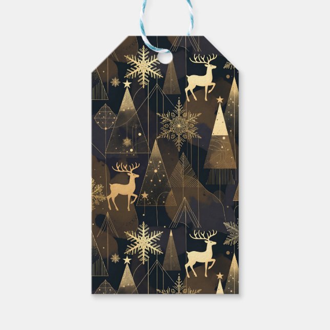 Etiqueta Para Presente Golden Noir Christmas Forest (Frente)
