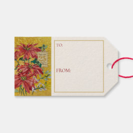Etiqueta Para Presente Golden Poinsettia | Fine Art Blank Christmas