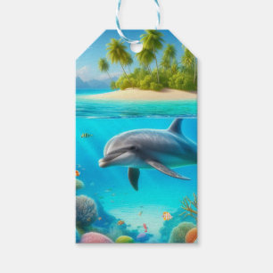 Etiqueta Para Presente Golfinho submarino colorido tropical/Havaí