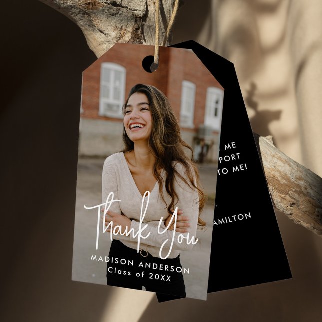 Etiqueta Para Presente Graduação de Foto com Script Manuscrito Obrigado (Criador carregado)