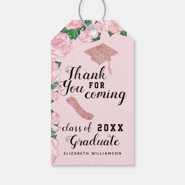 Etiqueta Para Presente Graduação Floral Rosa Elegante Obrigado (Verso)