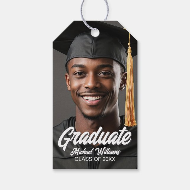 Etiqueta Para Presente Graduate Photo Bold Script Graduation Party (Frente)