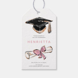 Etiqueta Para Presente Graduation Cap Diploma Pink Bow Sketch Gift Tag