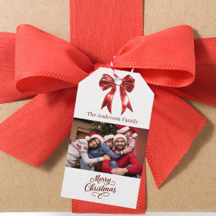 Etiqueta Para Presente Gráfico de fotos do arco branco vermelho Natal