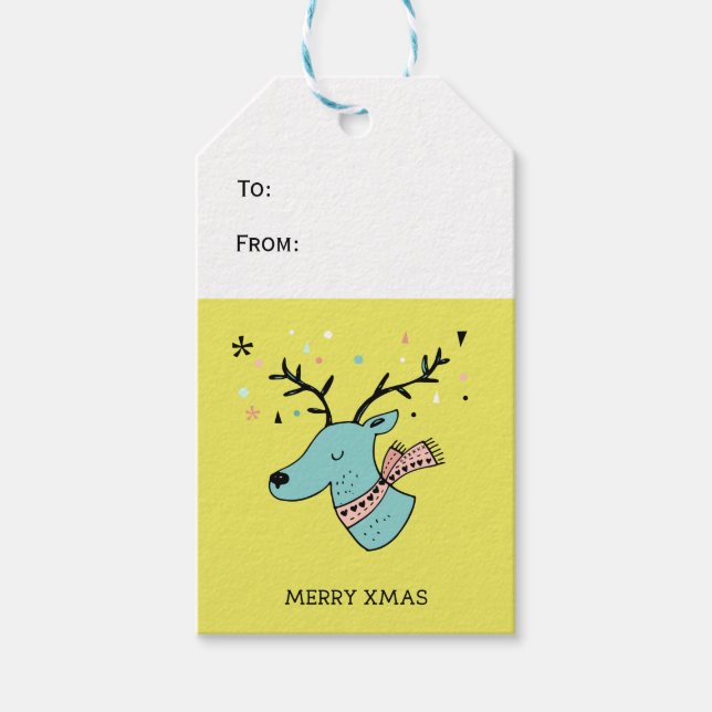 Etiqueta Para Presente Gráfico de renas retrô Feliz Natal (Frente)