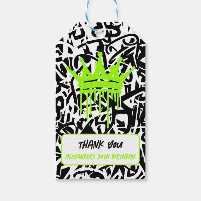 Etiqueta Para Presente Grafite Verde Laranja Obrigado Aniversário (Frente)