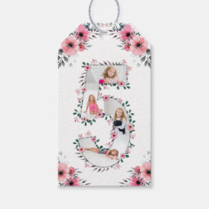 Etiqueta Para Presente Grande 5 Birthday Rapariga Fotografia Collage Flor