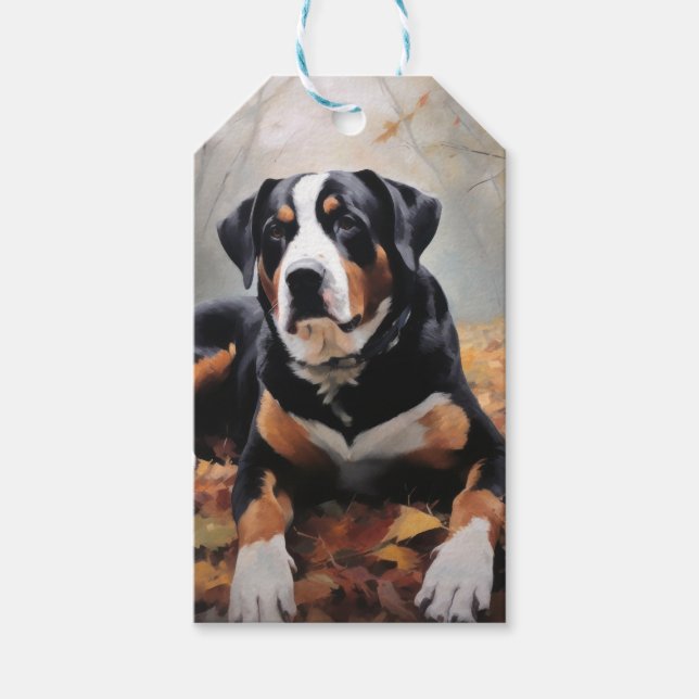 Etiqueta Para Presente Grande Montanha Suíça no outono Folhas caem (Frente)