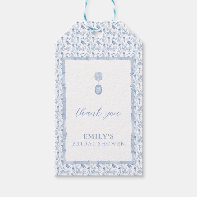 Etiqueta Para Presente Grandmillenial Blue Chinoiserie Bridal Shower  (Frente)