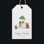 Etiqueta Para Presente Grátis Snowman Script Christmas<br><div class="desc">Mínima etiqueta de presente de Natal com uma ilustração de um boneco de neve e seus amigos de urso e cão. Excelente para a próxima temporada. Ilustrada e projetada por Patricia Alvarez.</div>