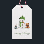 Etiqueta Para Presente Grátis Snowman Script Christmas<br><div class="desc">Mínima etiqueta de presente de Natal com uma ilustração de um boneco de neve e seus amigos de urso e cão. Excelente para a próxima temporada. Ilustrada e projetada por Patricia Alvarez.</div>