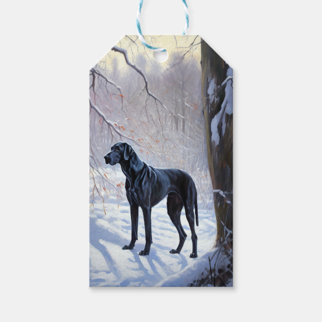 Etiqueta Para Presente Great Dane Deixe Nevar Natal (Frente)