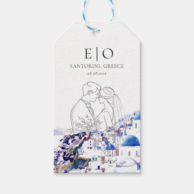 Etiqueta Para Presente Grécia Santorini Destino de Casamento Verão (Frente)