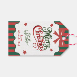 Etiqueta Para Presente Green and Red Stripped Merry Christmas