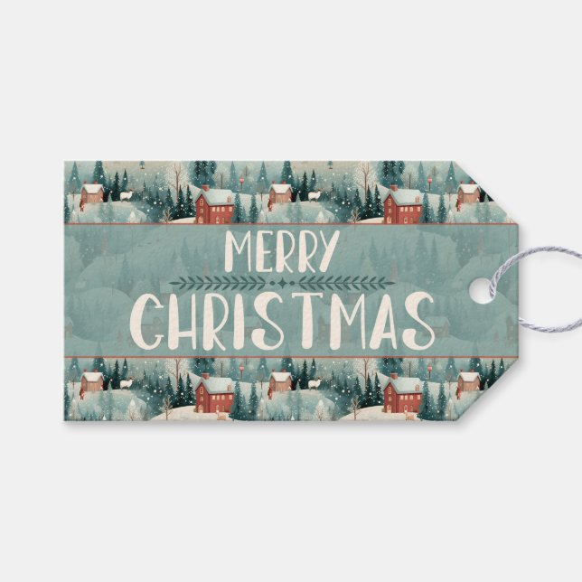 Etiqueta Para Presente Green Forest Winter Village (Frente (horizontal))