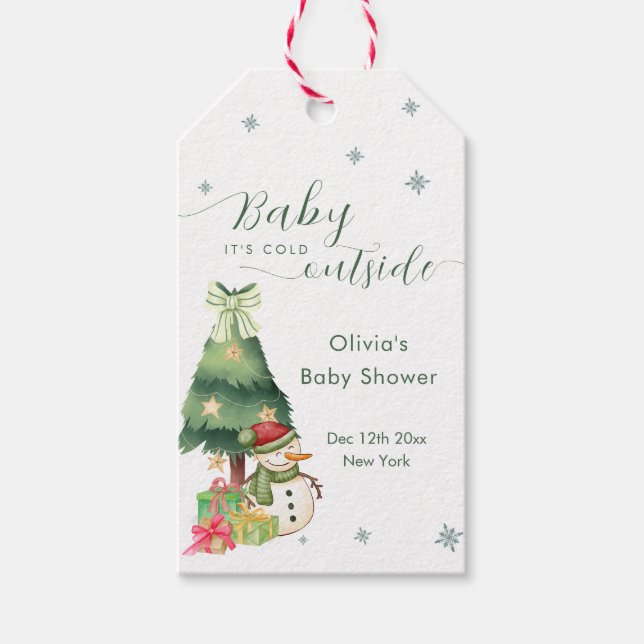 Etiqueta Para Presente Green Modern Winter Snowman Baby Shower (Frente)