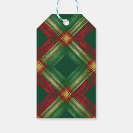 ETIQUETA PARA PRESENTE GREEN RED GOLD HOLIDAY PLAID PATTERN