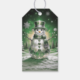 Etiqueta Para Presente Green Snowman Snowflakes Holiday Gift Tag
