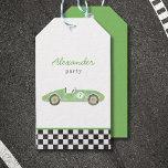 Etiqueta Para Presente Green Vintage<br><div class="desc">Carro de corridas de aquarela verde</div>