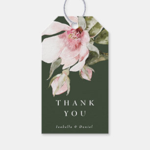 Etiqueta Para Presente Green Watercolor Magnolia Floral Weding Obrigado