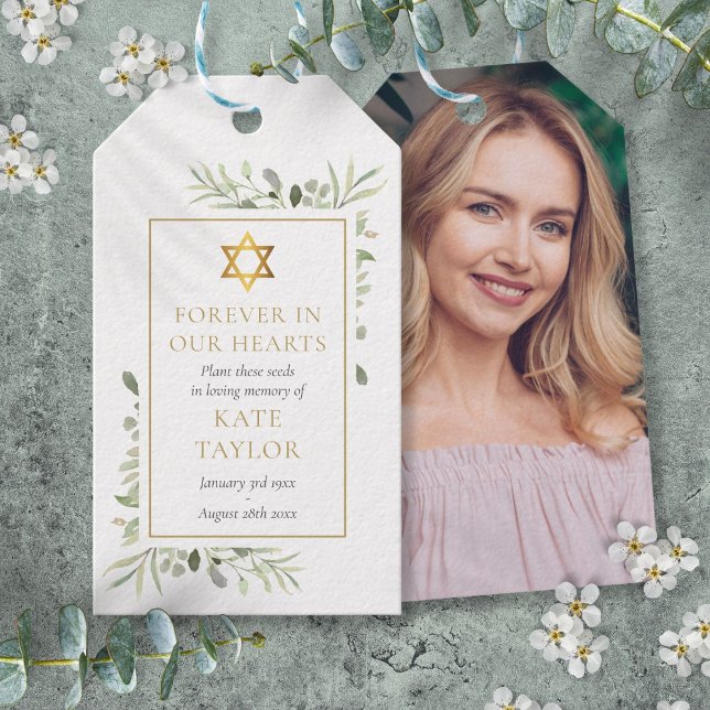 Etiqueta Para Presente Greenerescer Jewish Funeral Seed Packet Foto (Greenery Jewish Funeral Seed Packet Photo Gift Tags)