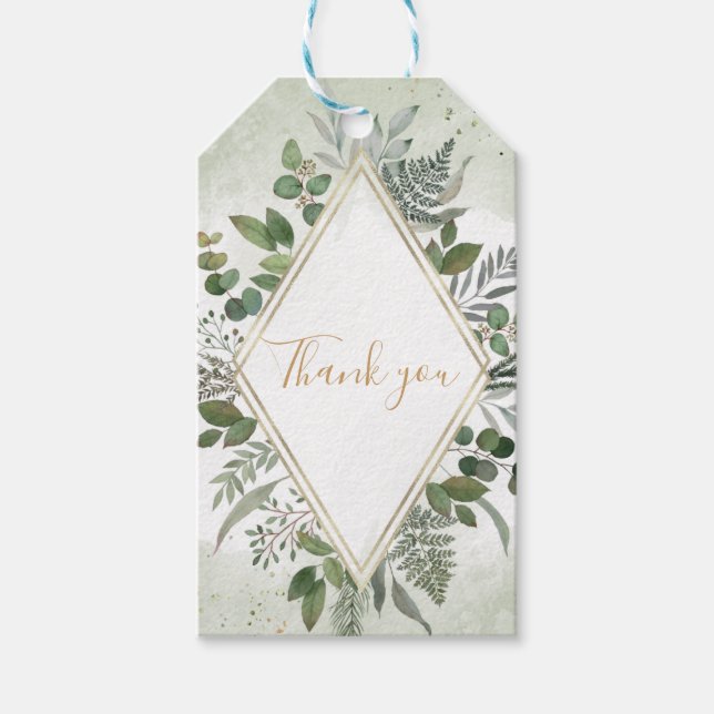 Etiqueta Para Presente Greenery boho sage geometric wedding thank you (Frente)