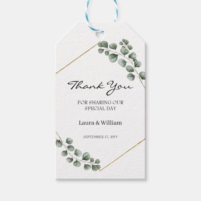 Etiqueta Para Presente Greenery Eucalyptus Wedding Favor Obrigado (Frente)