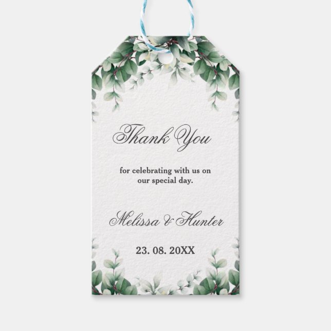 Etiqueta Para Presente Greenery Eucalyptus Wreath Casamento Obrigado (Frente)