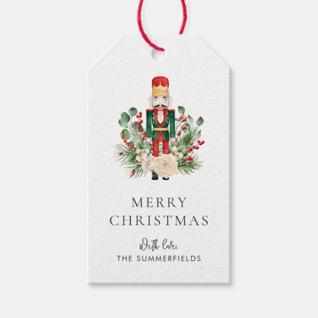 Etiqueta Para Presente Greenery Nutcracker Christmas Personalized (Frente)