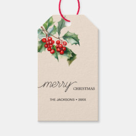 Etiqueta Para Presente Greenery Red Berries Holiday