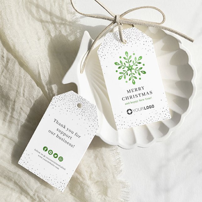 Etiqueta Para Presente Greenery Snowflake - logótipo da empresa de neve N (Greenery snowflake company logo Christmas Gift Tags)