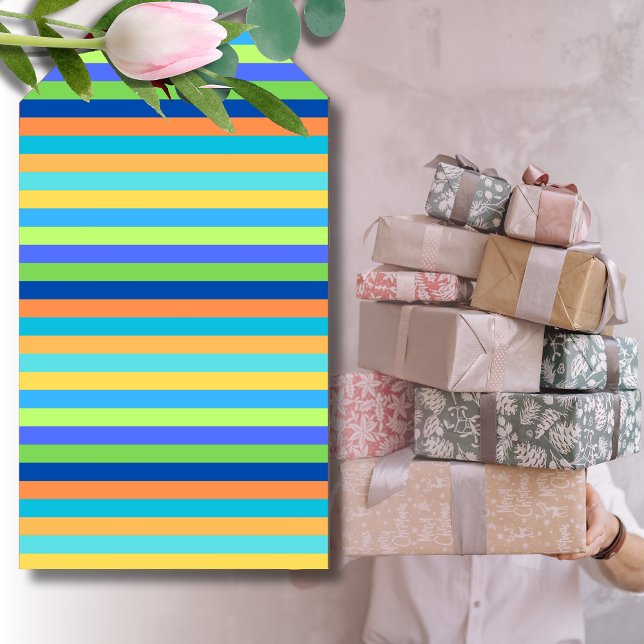 Etiqueta Para Presente Grelhas Clássicas Azuis e Laranja Arco-Íris (Criador carregado)