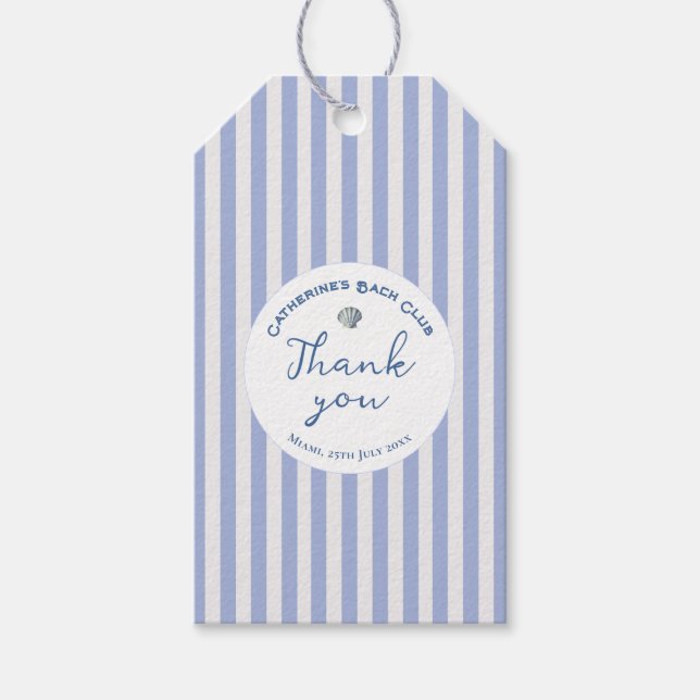 Etiqueta Para Presente Greve de Garota Costeira Azul Bonita Obrigado (Frente)