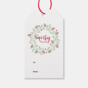 Etiqueta Para Presente Grinalda de Natal Chic Vermelho e Verde com Azevin