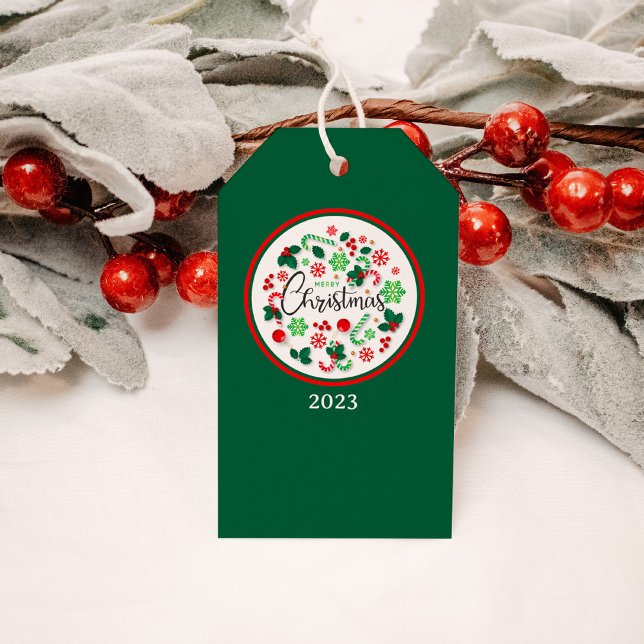Etiqueta Para Presente Grinalda de Natal Vermelho Verde (Criador carregado)