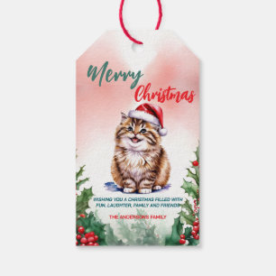 Etiqueta Para Presente Grinalda Divertida de Natal Gato Feliz