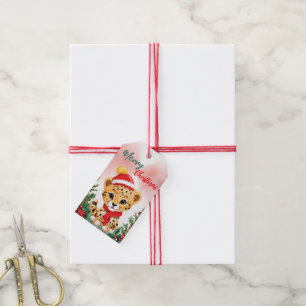 Etiqueta Para Presente Grinalda engraçada de Natal Feliz com chita santa