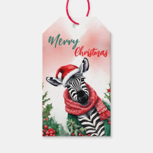 Etiqueta Para Presente Grinalda engraçada de Natal zebra do Papai Noel