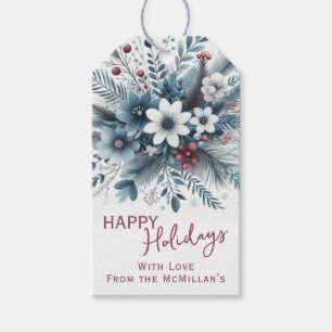 Etiqueta Para Presente Grinalda Floral de Férias Azul Teal Escuro com Ver